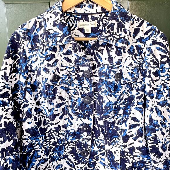 Coldwater Creek Sz 10 100% Cotton Blue and White Textured Jacket Casual Polished - Picture 2 of 7